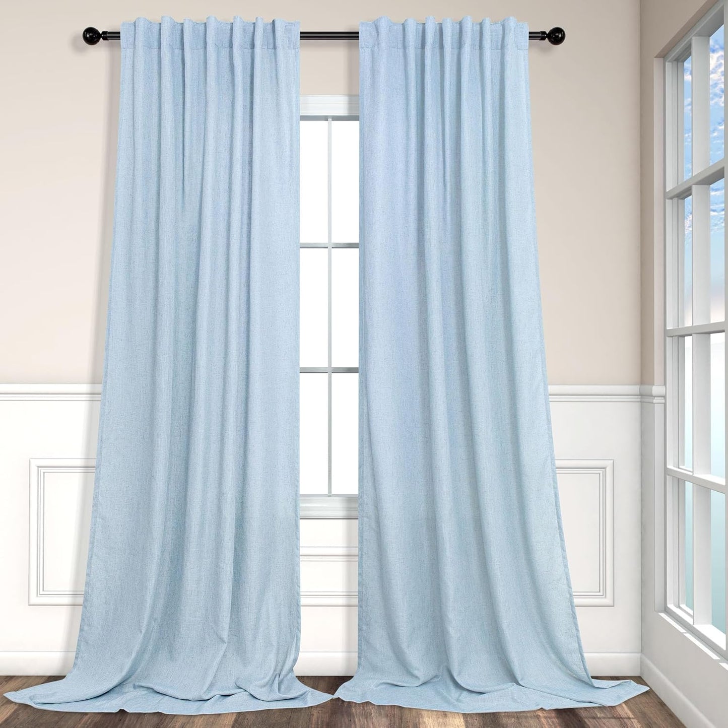 Light Blue Curtains 96 Inches Long for Modern Farmhouse Decor