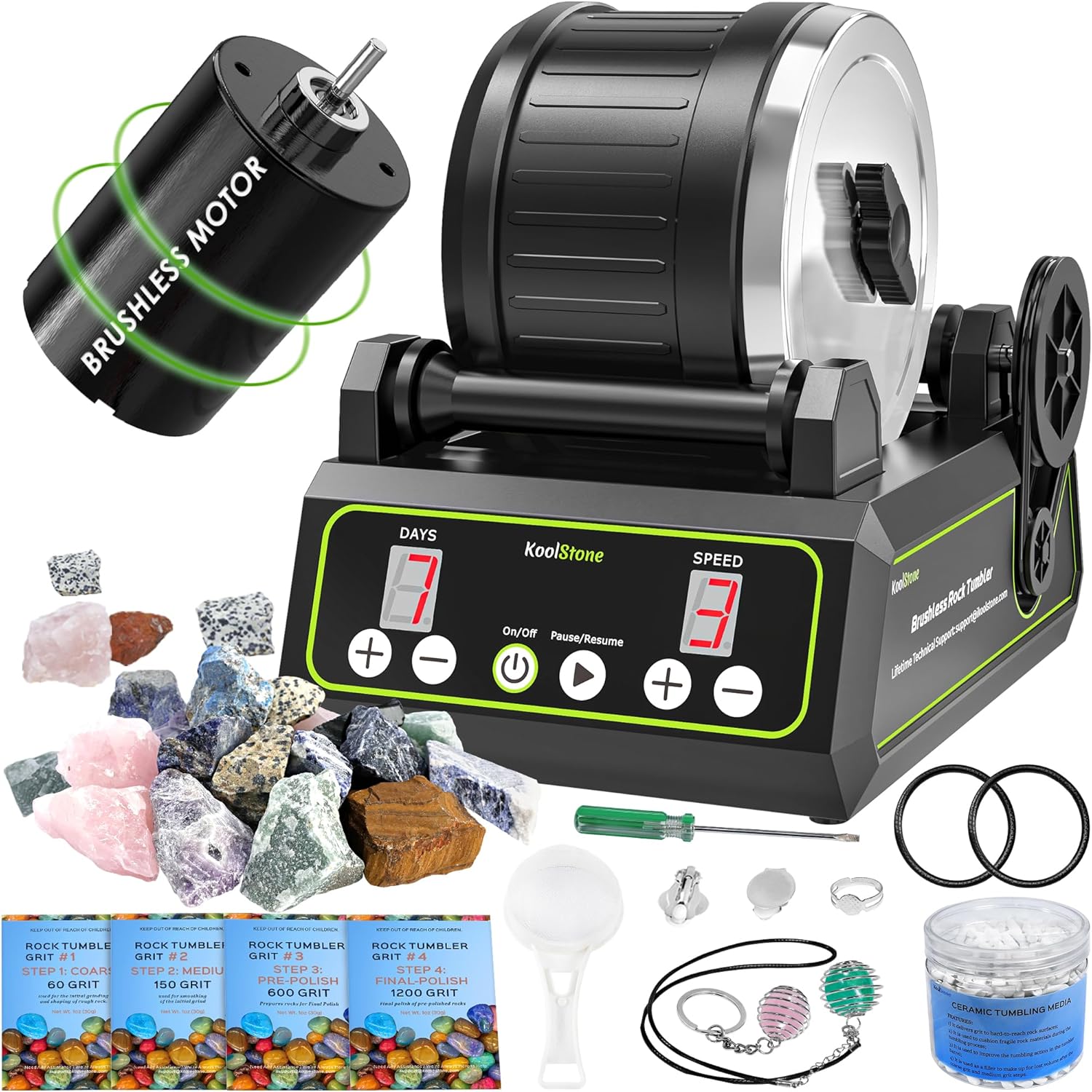 C1 Pro Brushless Rock Tumbler Kit for Gemstone Polishing
