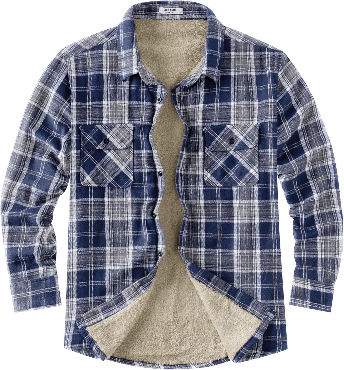 COOFANDY Men's Sherpa Lined Flannel Shirt Jacket for Comfort