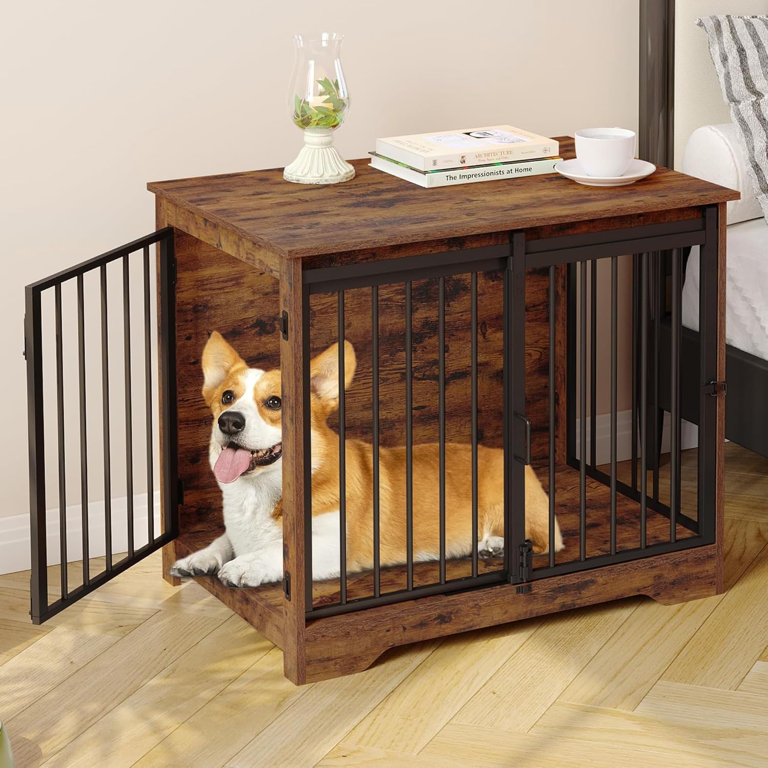 31.9 Dog Crate Furniture with Barn Door for Small Medium Dogs