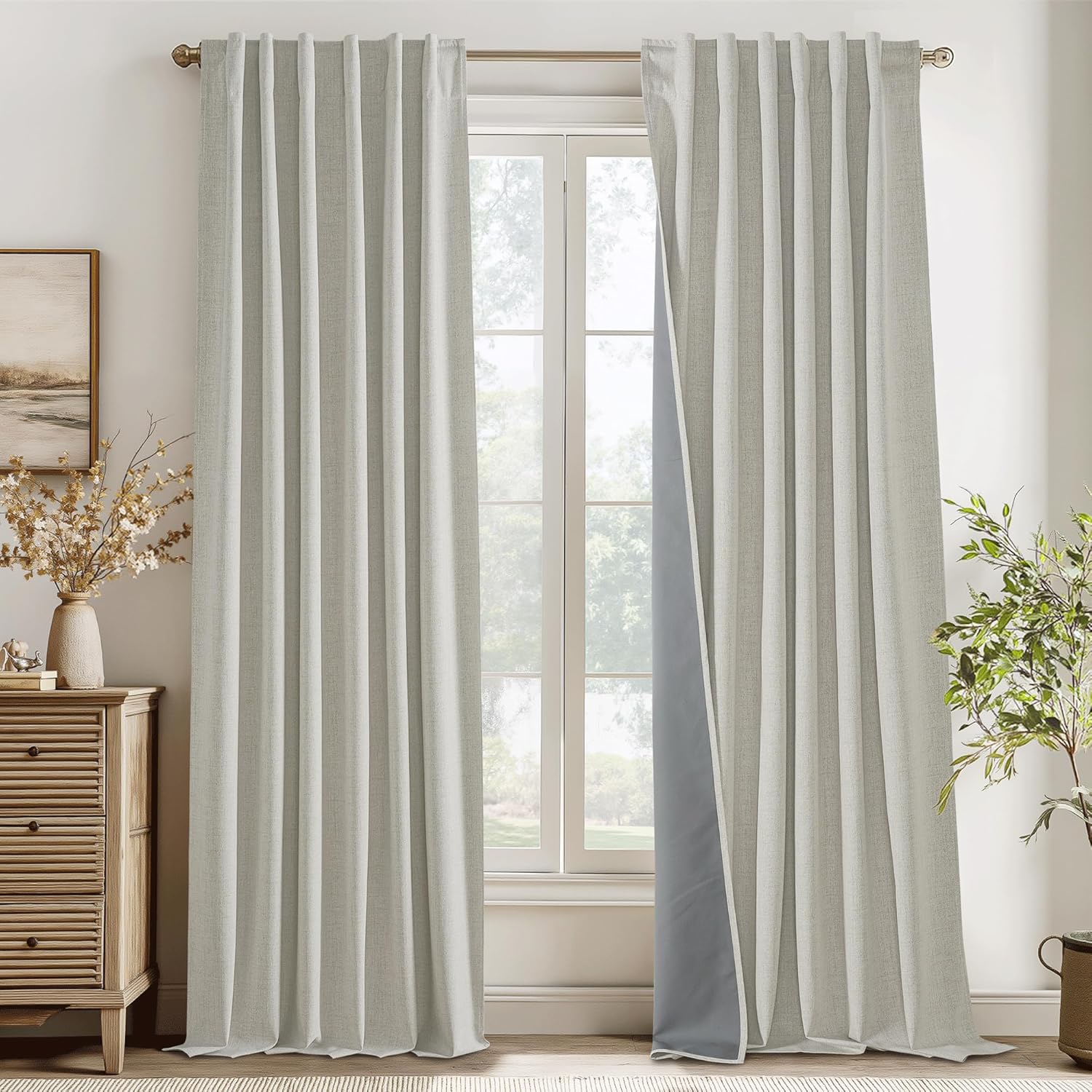 RYB HOME 100% Blackout Cream Curtains for Cozy Living Spaces