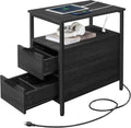 VASAGLE Side Table with Charging Station - Slim Nightstand for Small