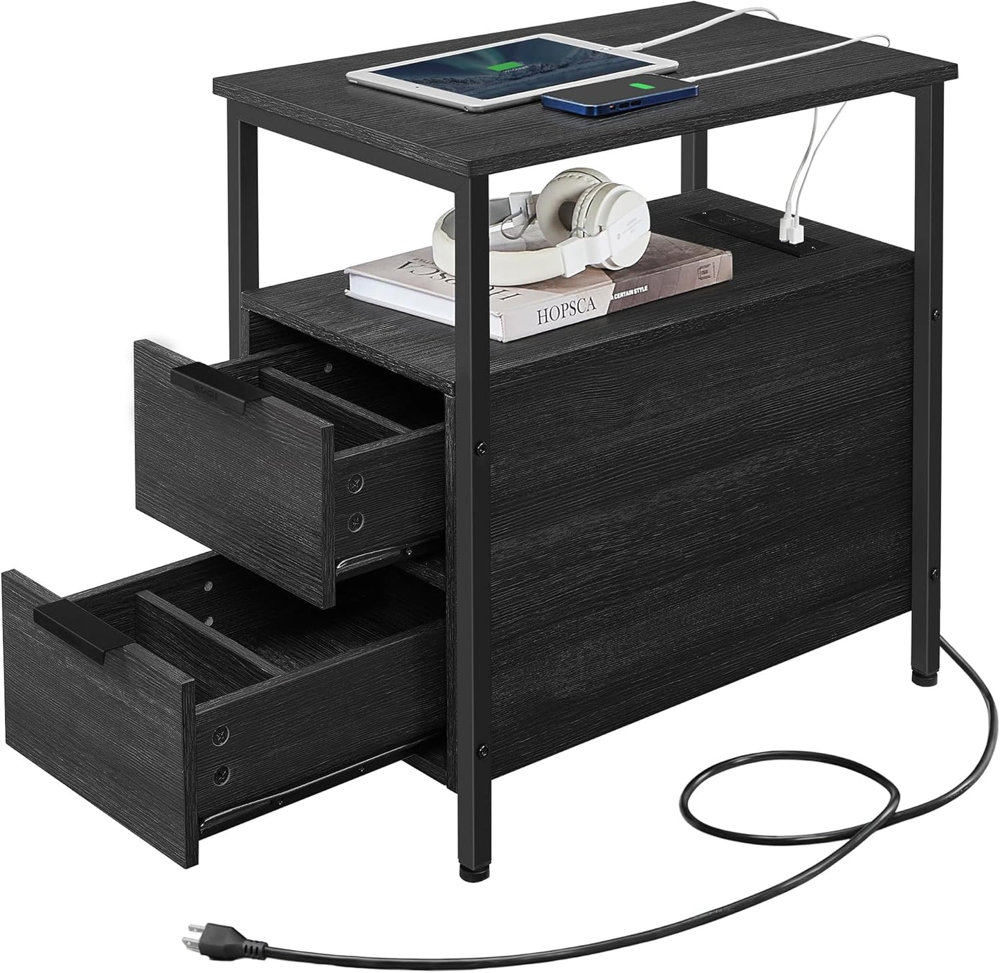 VASAGLE Side Table with Charging Station for Small Spaces