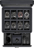 Luxury Watch Box with Valet Drawer - Real Glass Top - Carbon