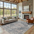 5x7 Area Rugs for Living Room Bedroom, Vintage Blue Washable Rug