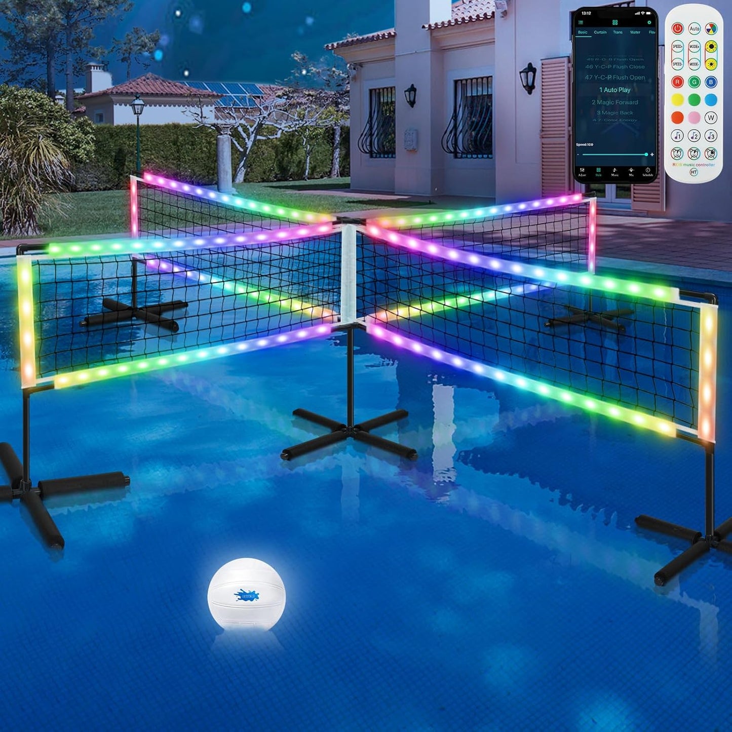 LED 4-Way Pool Volleyball Net for Ultimate Nighttime Fun