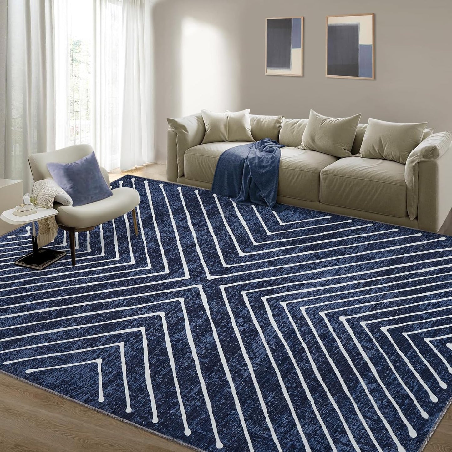 8x10 Area Rug for Living Room Non Slip Stain Resistant Navy