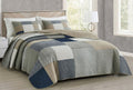 Addy 3-Piece Navy Blue White Gray Taupe Plaid Quilt Set - Lightweight