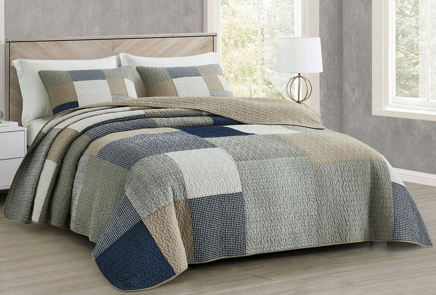 Chezmoi Collection Addy Twin Size Plaid Patchwork Quilt Set