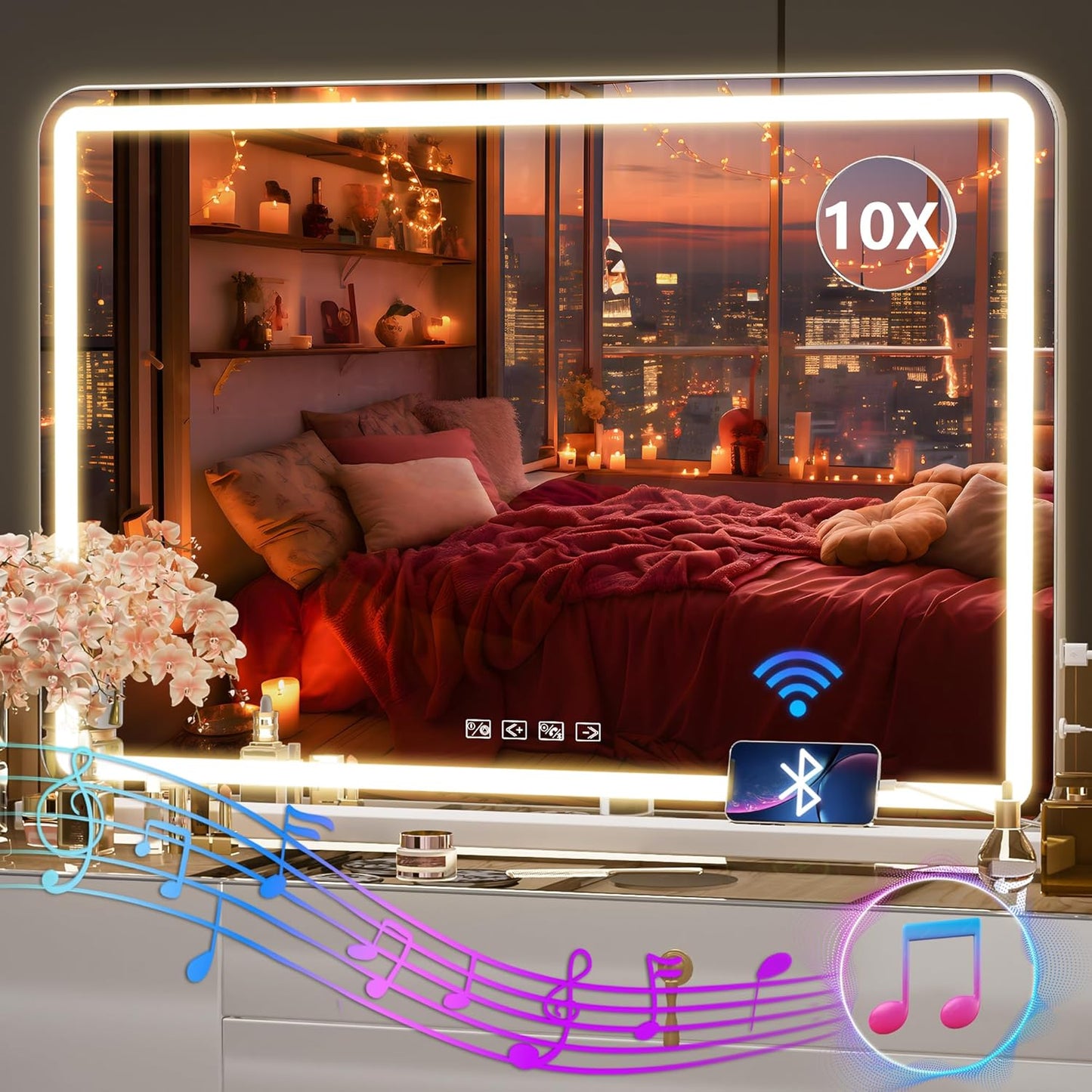 Hasipu Vanity Mirror with Lights and Bluetooth Speaker for Makeup
