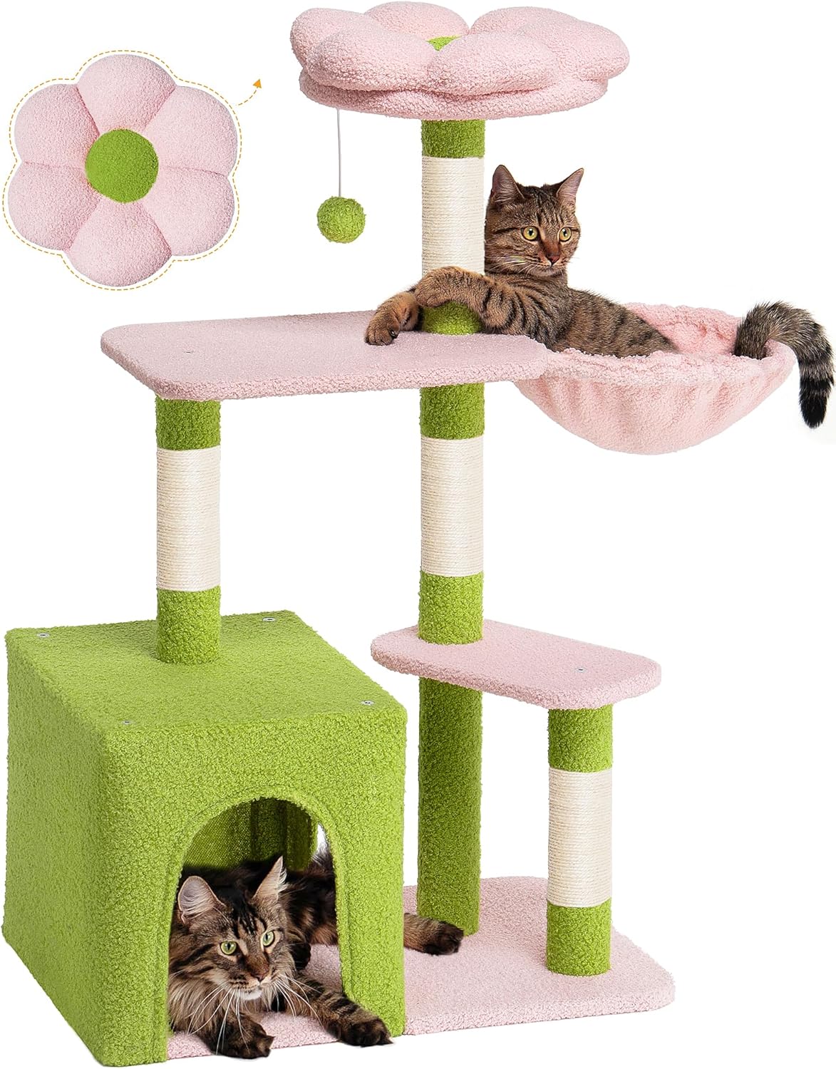 Flower Cat Tree for Indoor Cats with Cozy Perch and Hammock