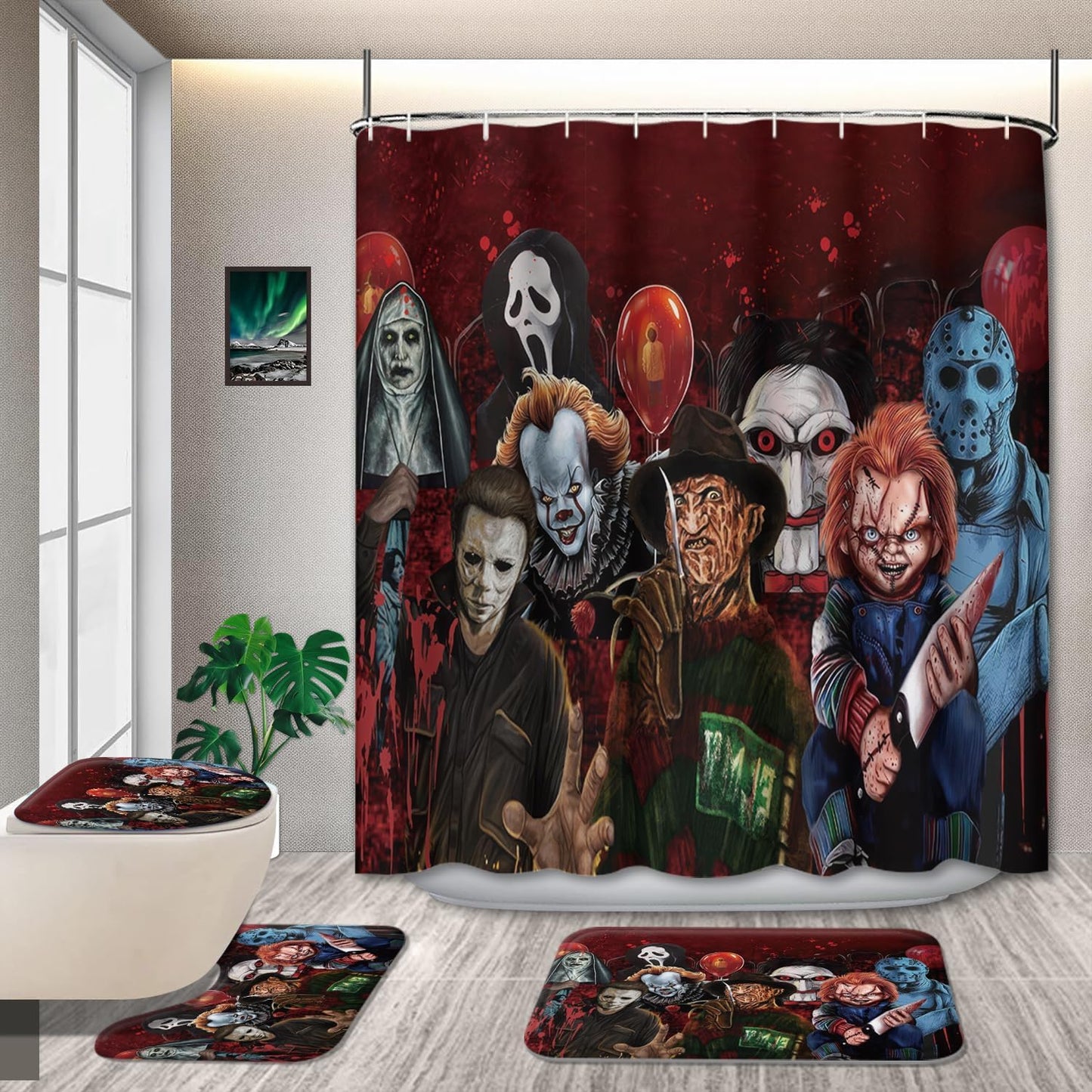 Halloween Shower Curtain Set with Rugs for Spooky Decor