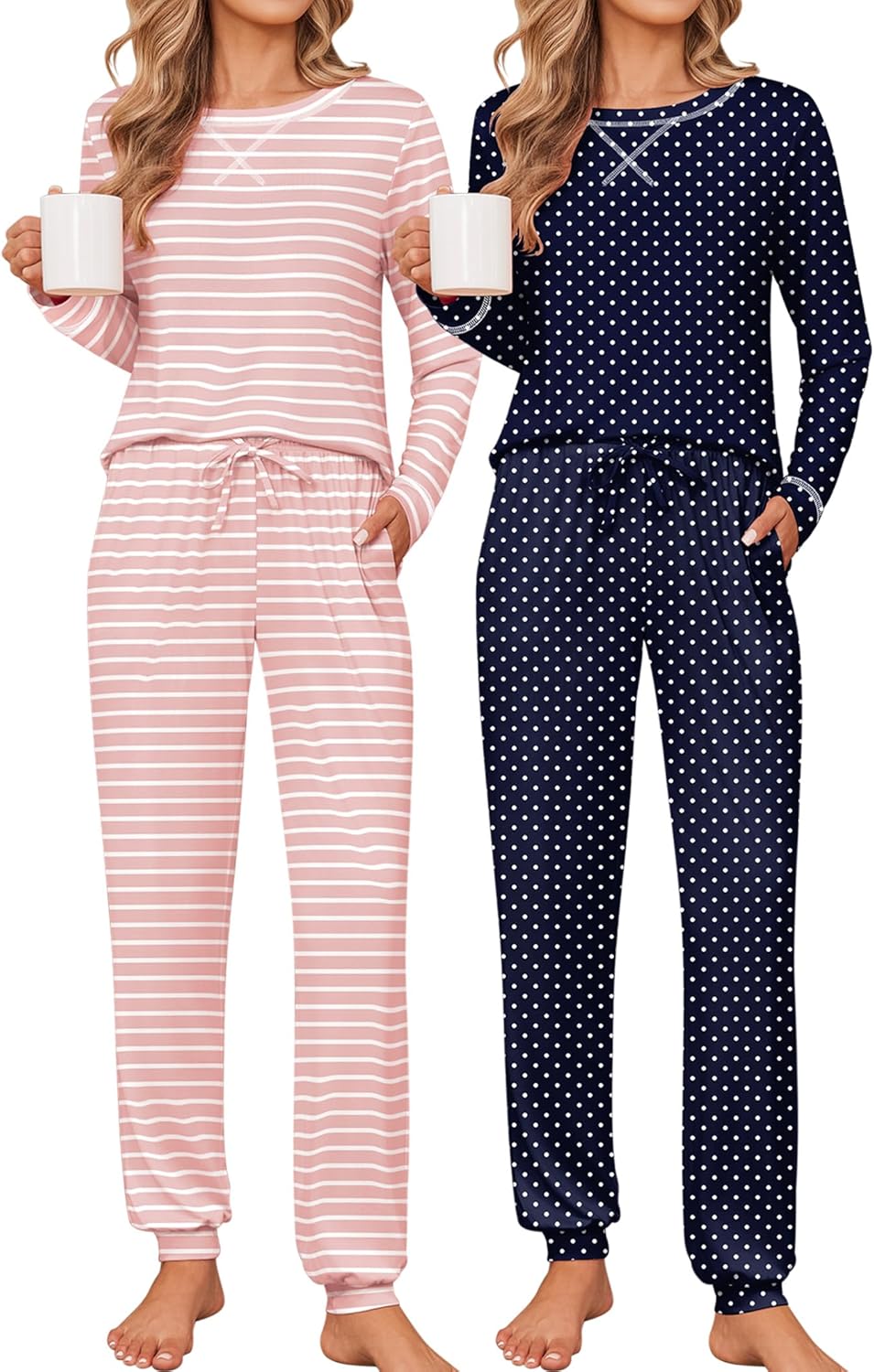 Ekouaer 2 Pack Pajama Sets for Women with Pockets and Comfort