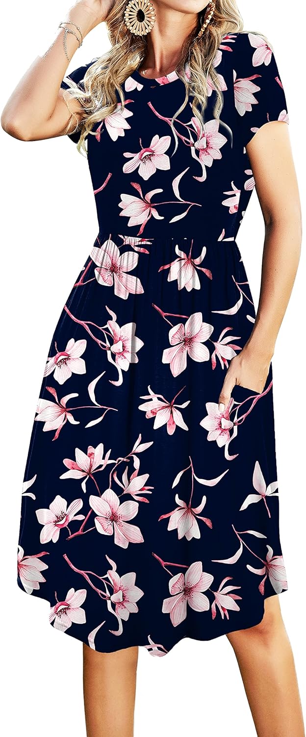 Simier Fariry Womens Summer Pocket Knee Length Casual Dress