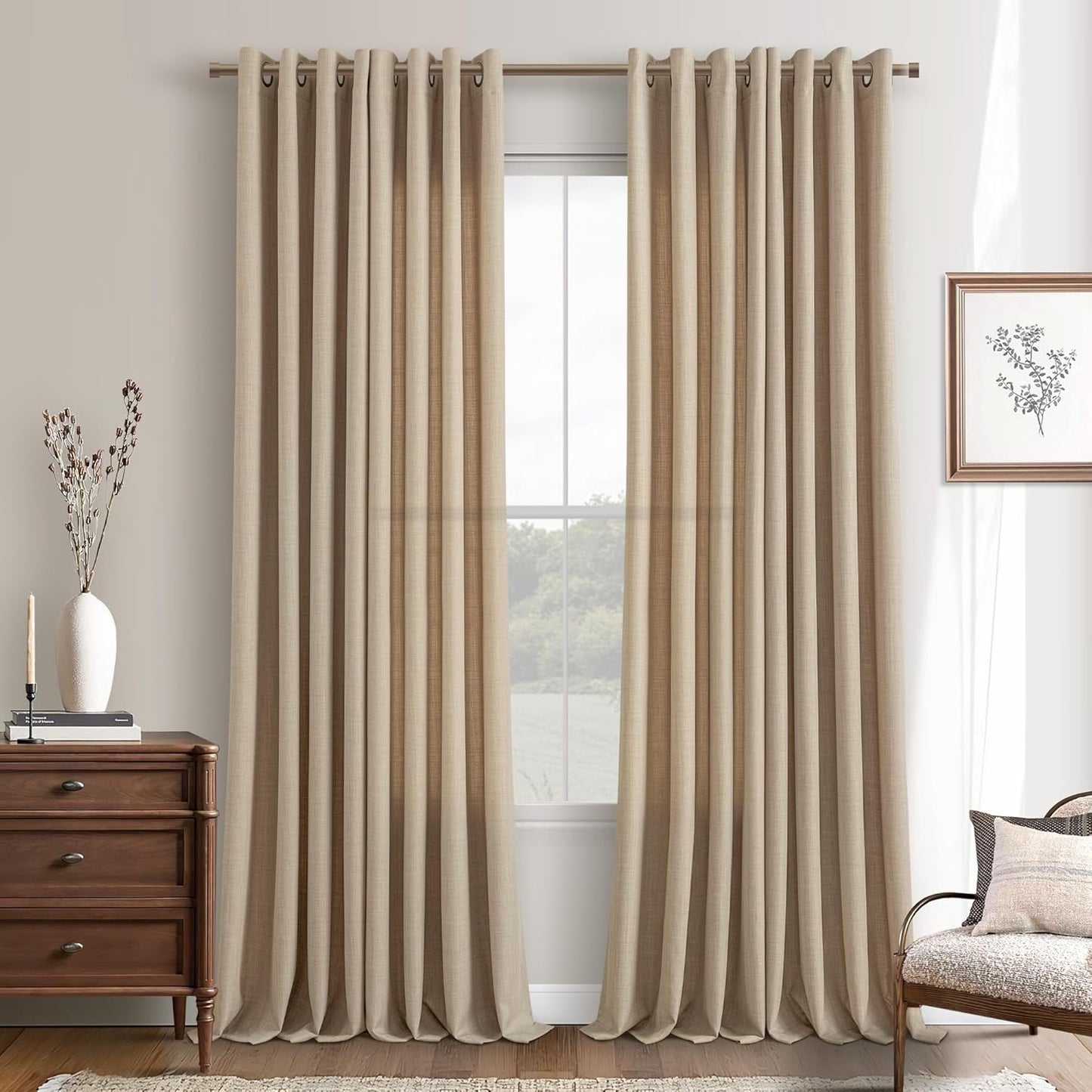Dark Flax 102 Inch Linen Curtains for Boho Farmhouse Decor