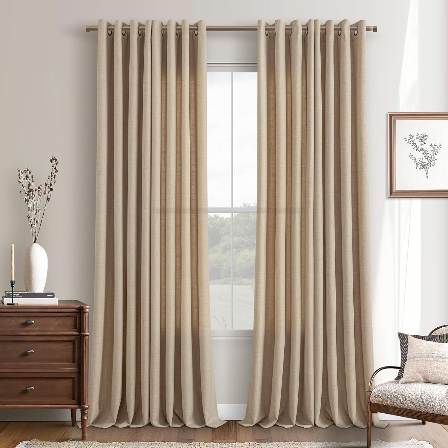 Dark Flax 102 Inch Linen Curtains for Boho Farmhouse Decor