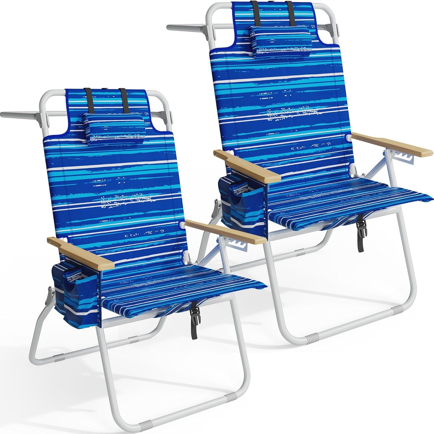 Tall Beach Chairs for Adults with Wooden Armrests and Cooler