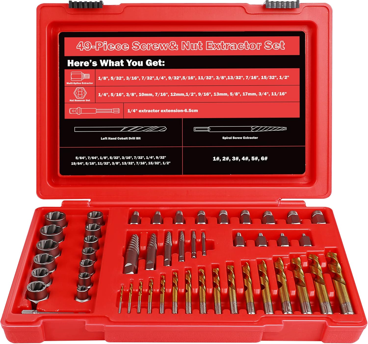 53 Pcs Spiral Screw Extractor Set for Easy Removal of Stripped Bolts