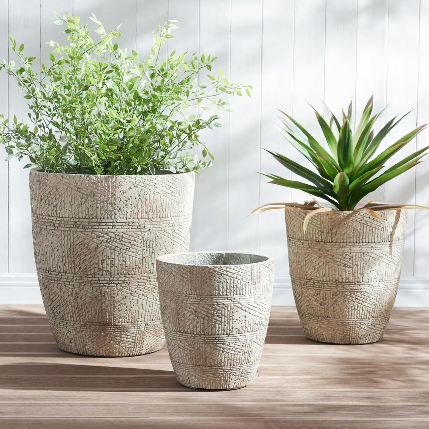 17.7in Round Concrete Planter Set of 3 for Indoor Outdoor Use