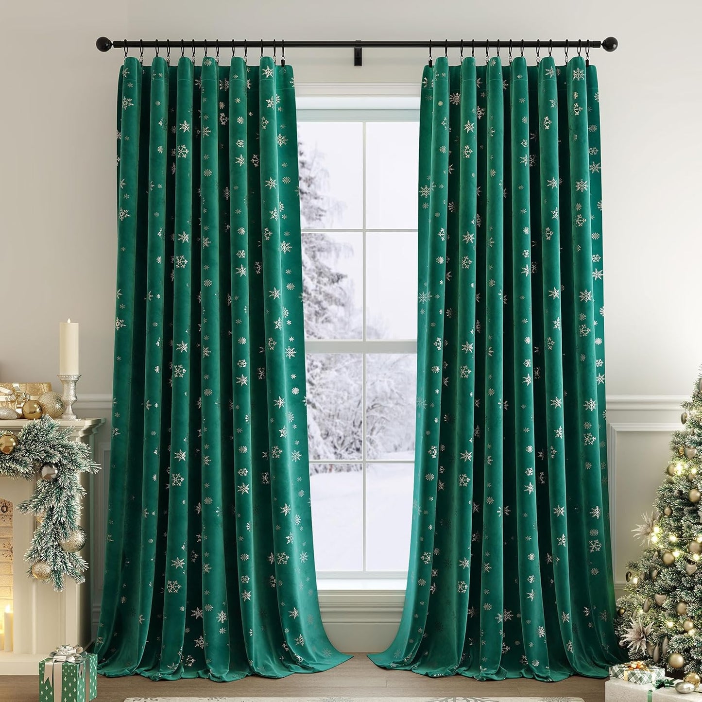 FMFUNCTEX Snowflake Velvet Blackout Curtains for Winter Decor