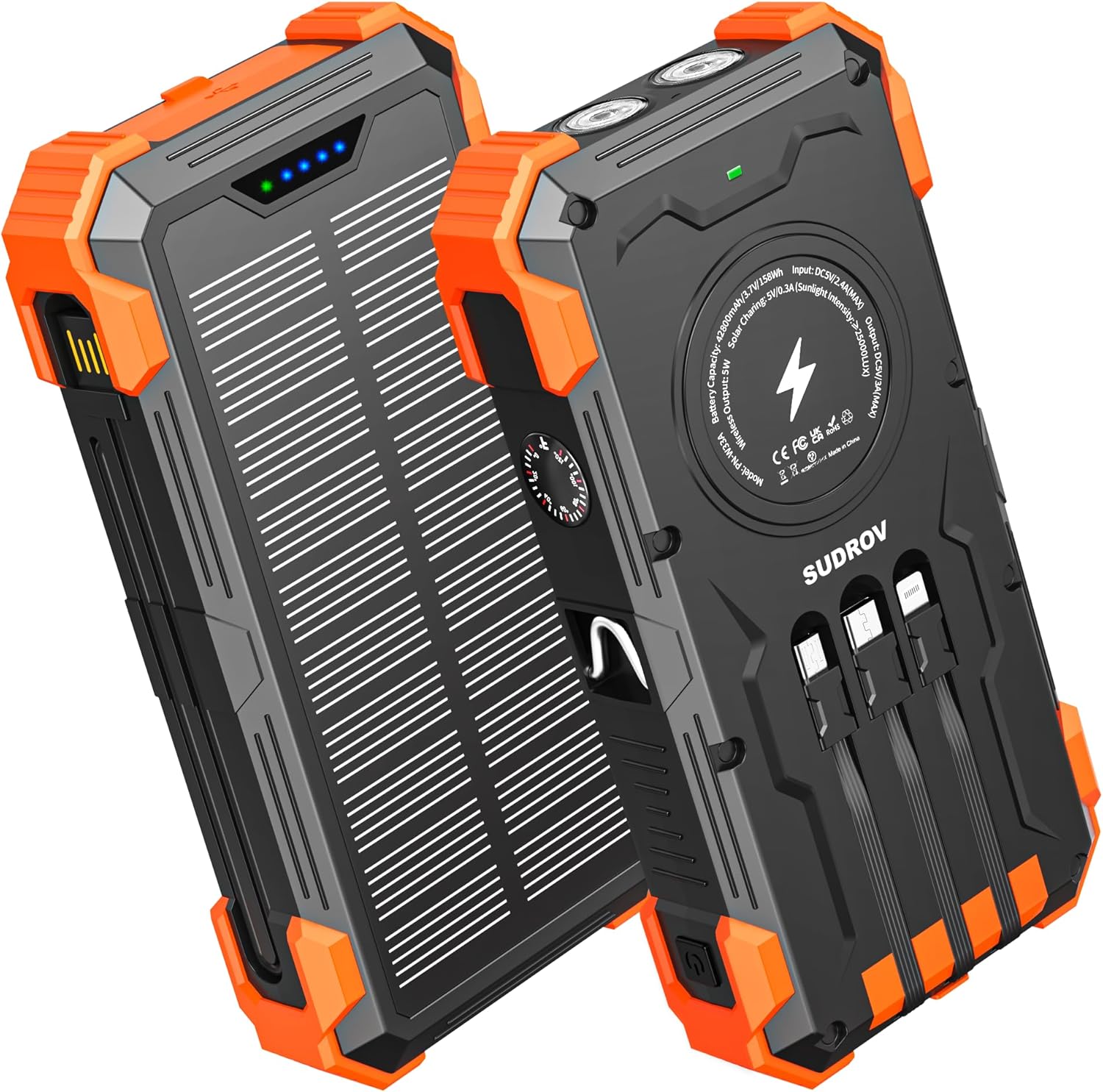 42800mAh Solar Power Bank with Fast Charging & Flashlight