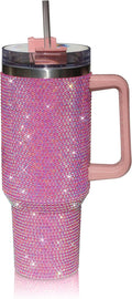 40 Oz Rhinestone Studded Tumbler with Handle and Straw - Insulated