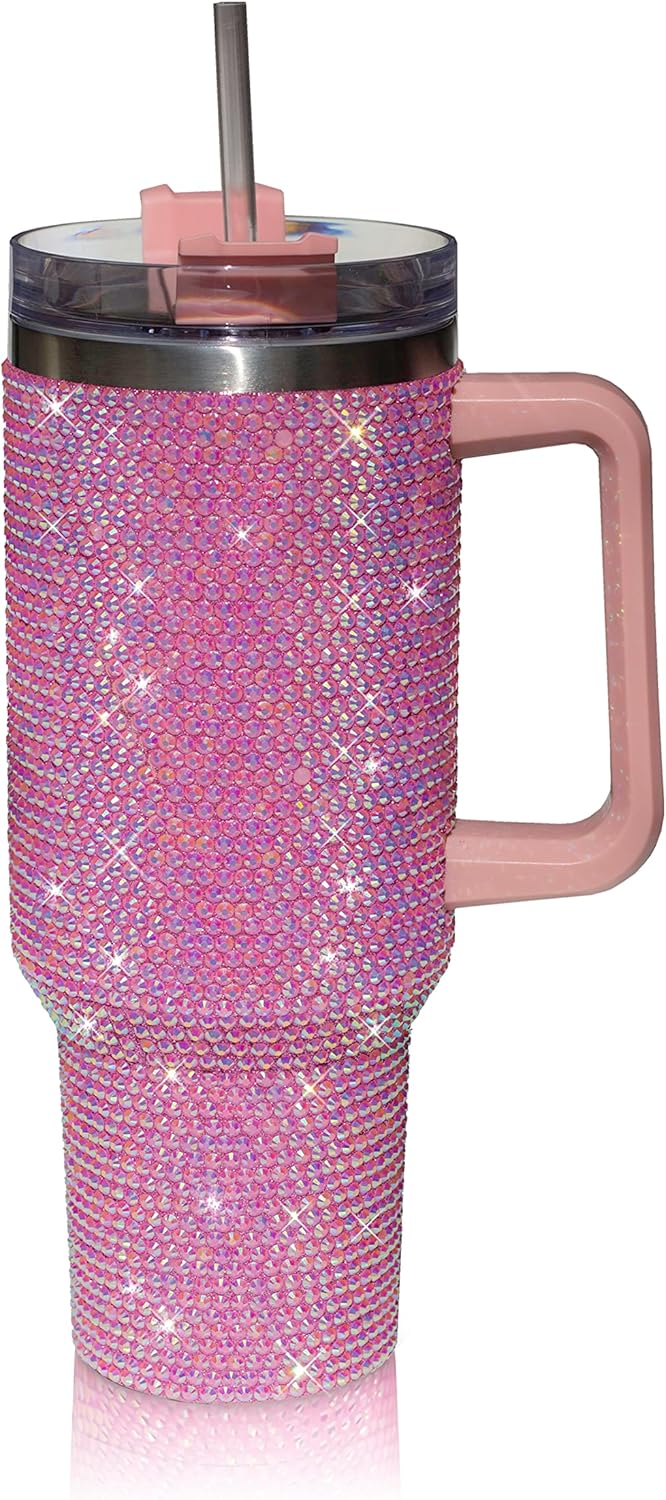 40 Oz Rhinestone Studded Tumbler with Handle for Stylish Drinks