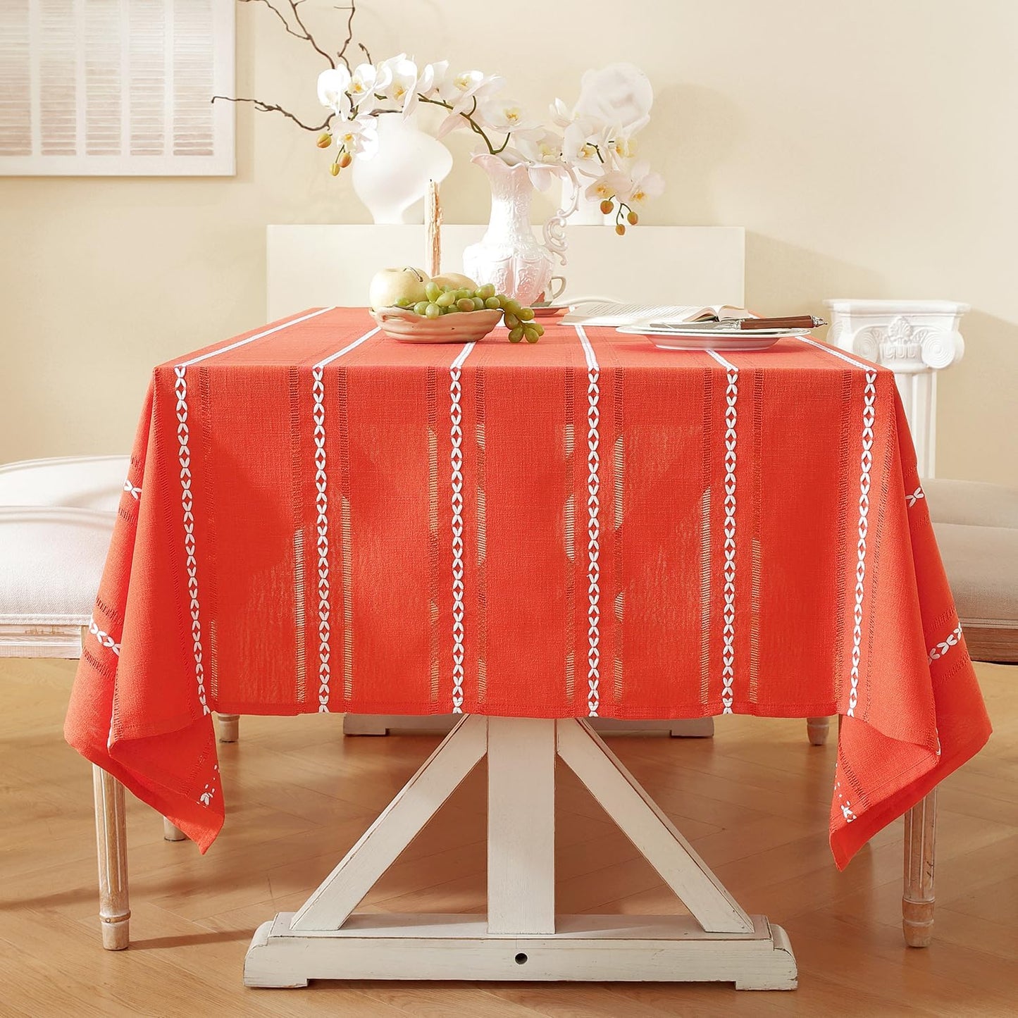 Farmhouse Style Linen Tablecloths for 6 Foot Rectangle Tables