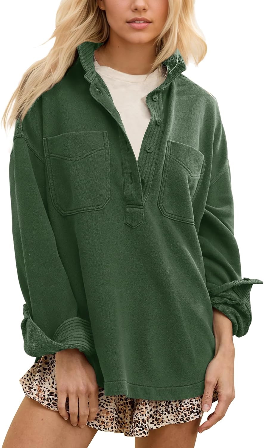 Locachy Women's Casual Oversized Polo Neck Sweatshirt for Style