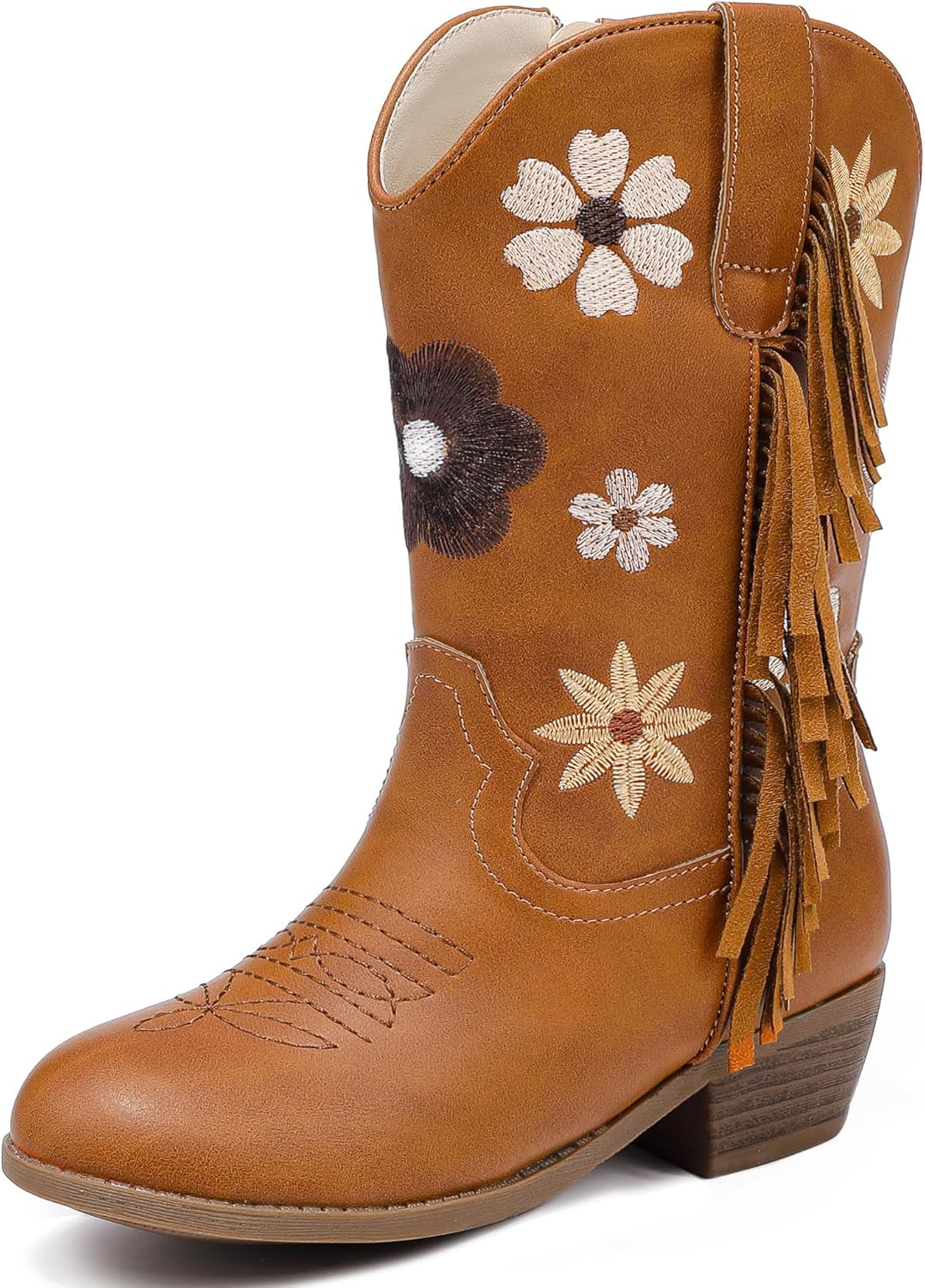 Girls Cowboy Boots with Floral Embroidery for Little Kids