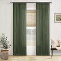 80 Inches Olive Green Linen Curtains for Living Room - Thick Pinch