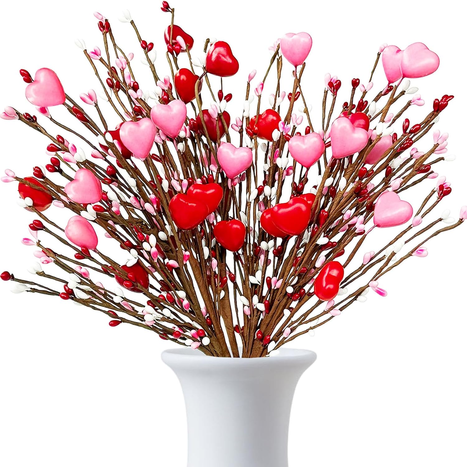 6 Heart Shaped Red Berry Stems - Valentine's Day Decor