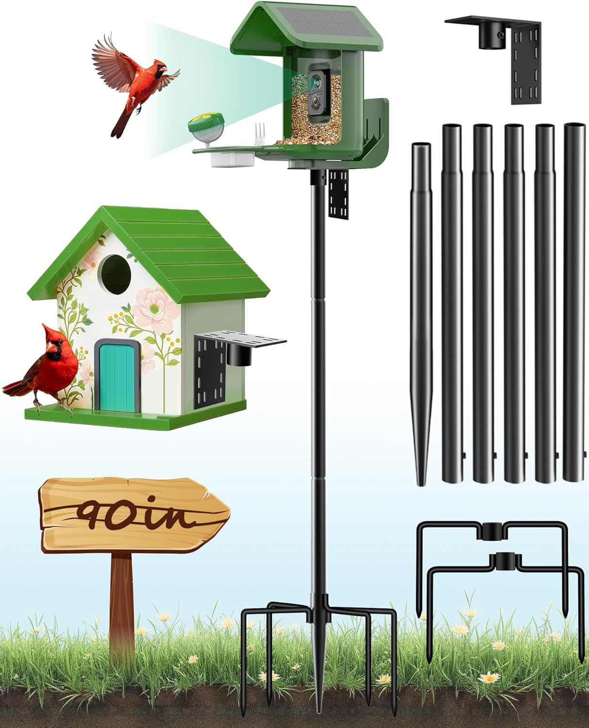 90 Inch Bird Feeder Pole with Heavy Duty Design for Outdoors