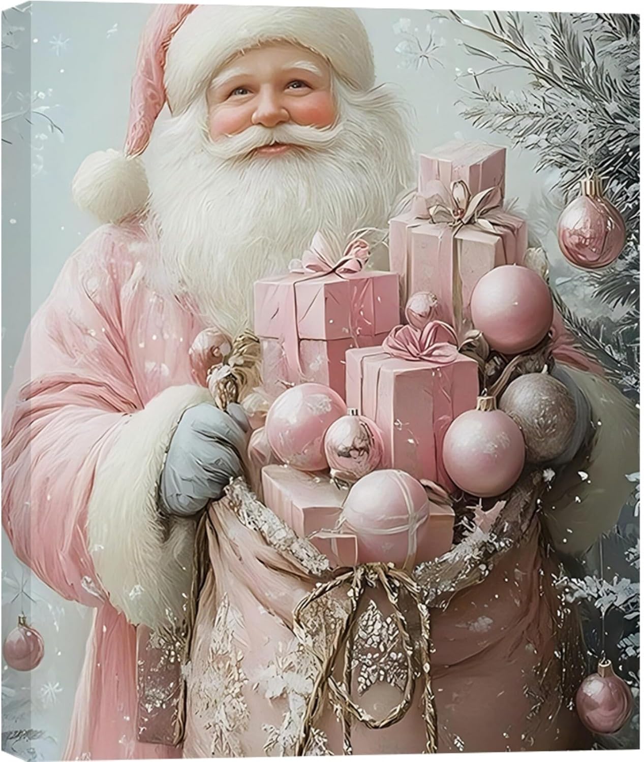 Pink Christmas Canvas Wall Art for Girls Bedroom and Parties