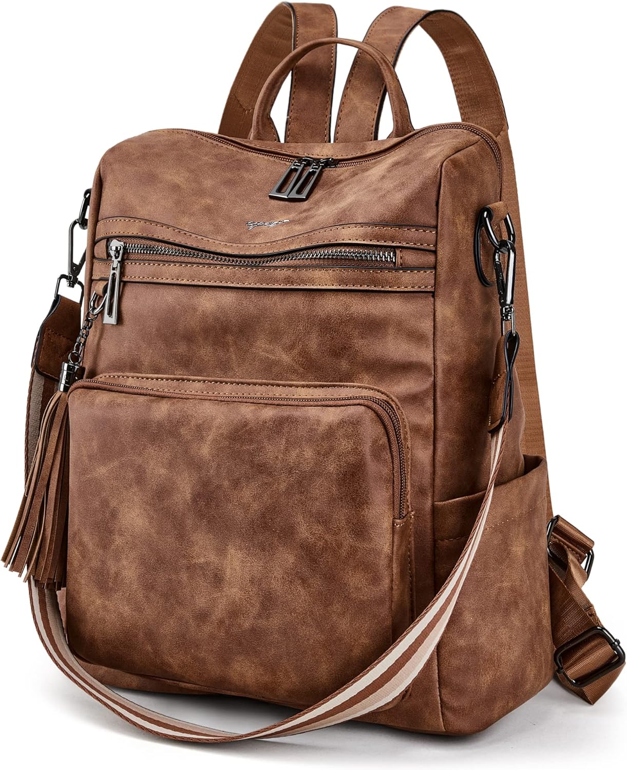 Stylish OPAGE Leather Backpack Purse for Women with Tassel Design