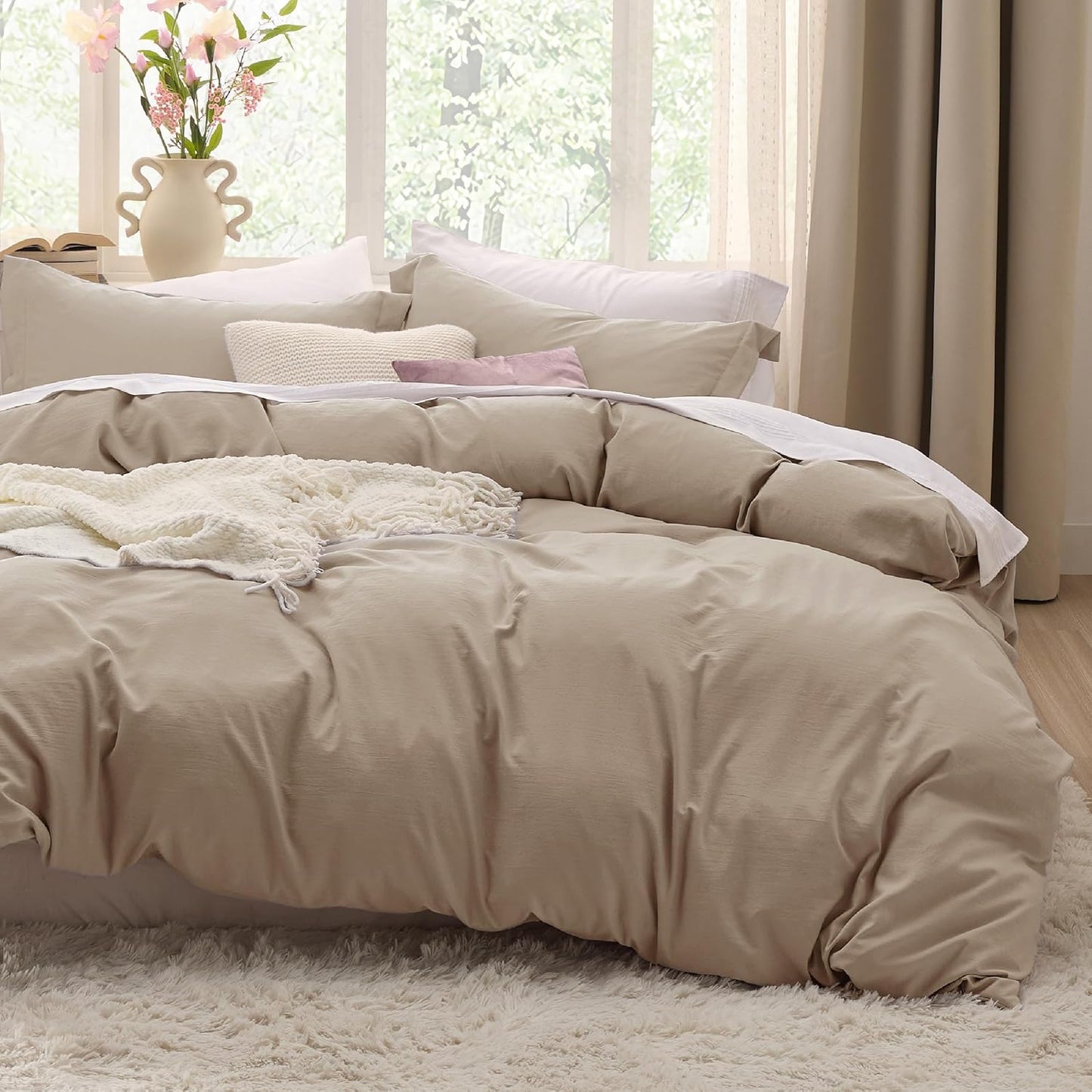 Bedsure Deep Beige Duvet Cover Set for Twin and Twin XL Beds