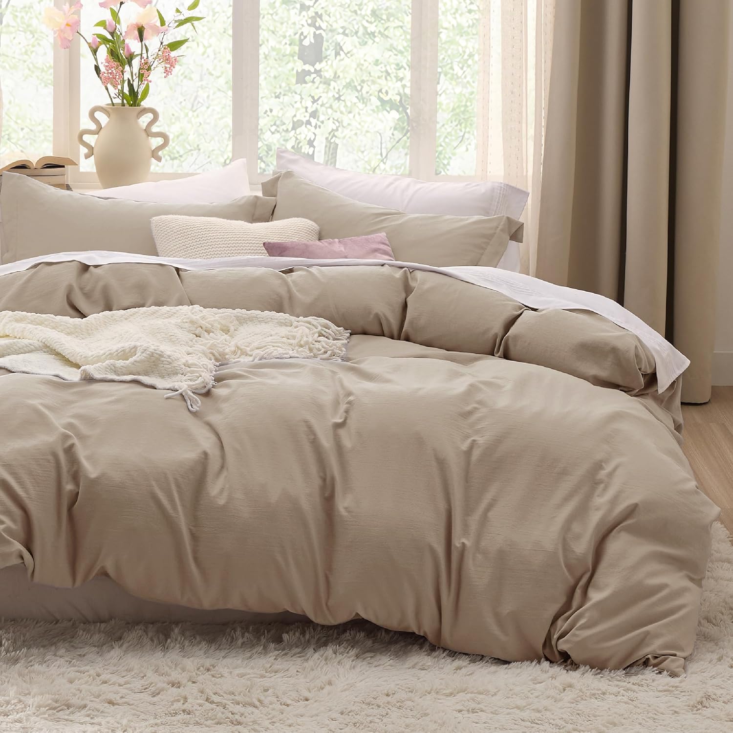 Bedsure Deep Beige Duvet Cover Set for Twin and Twin XL Beds