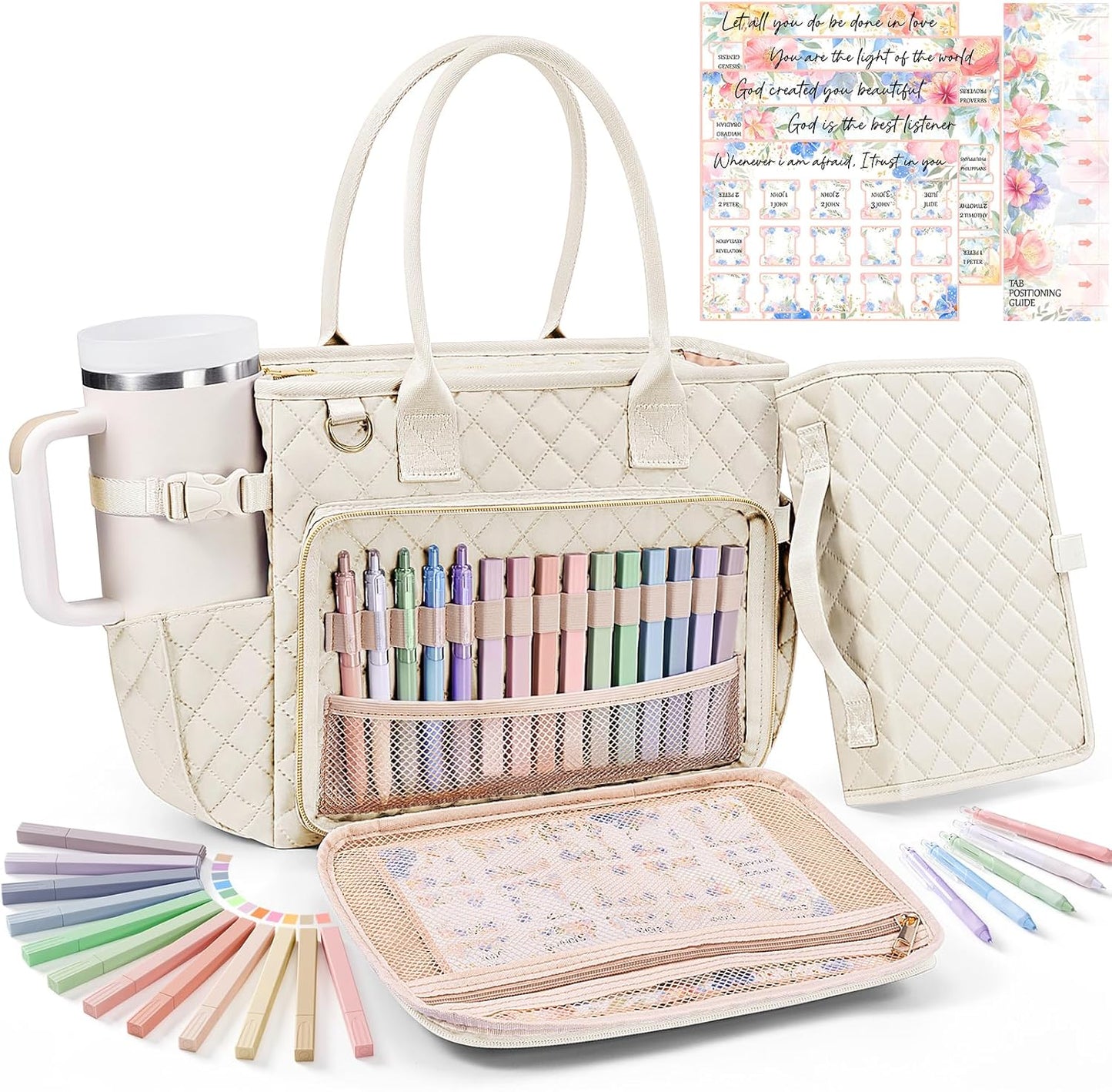 Large Bible Bag with Cover Case for Women - Quilted Tote