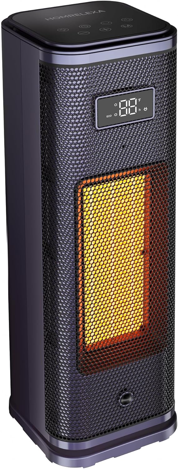 Fast Heating Portable Space Heater - Remote Control, Adjustable Thermostat - HOMRELEXA
