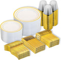 N9R 600PCS Gold Disposable Plastic Plates Set for 100 Guests