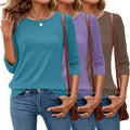 3/4 Sleeve Tops for Women Round Neck 3-Pack - Soft Comfortable Basics