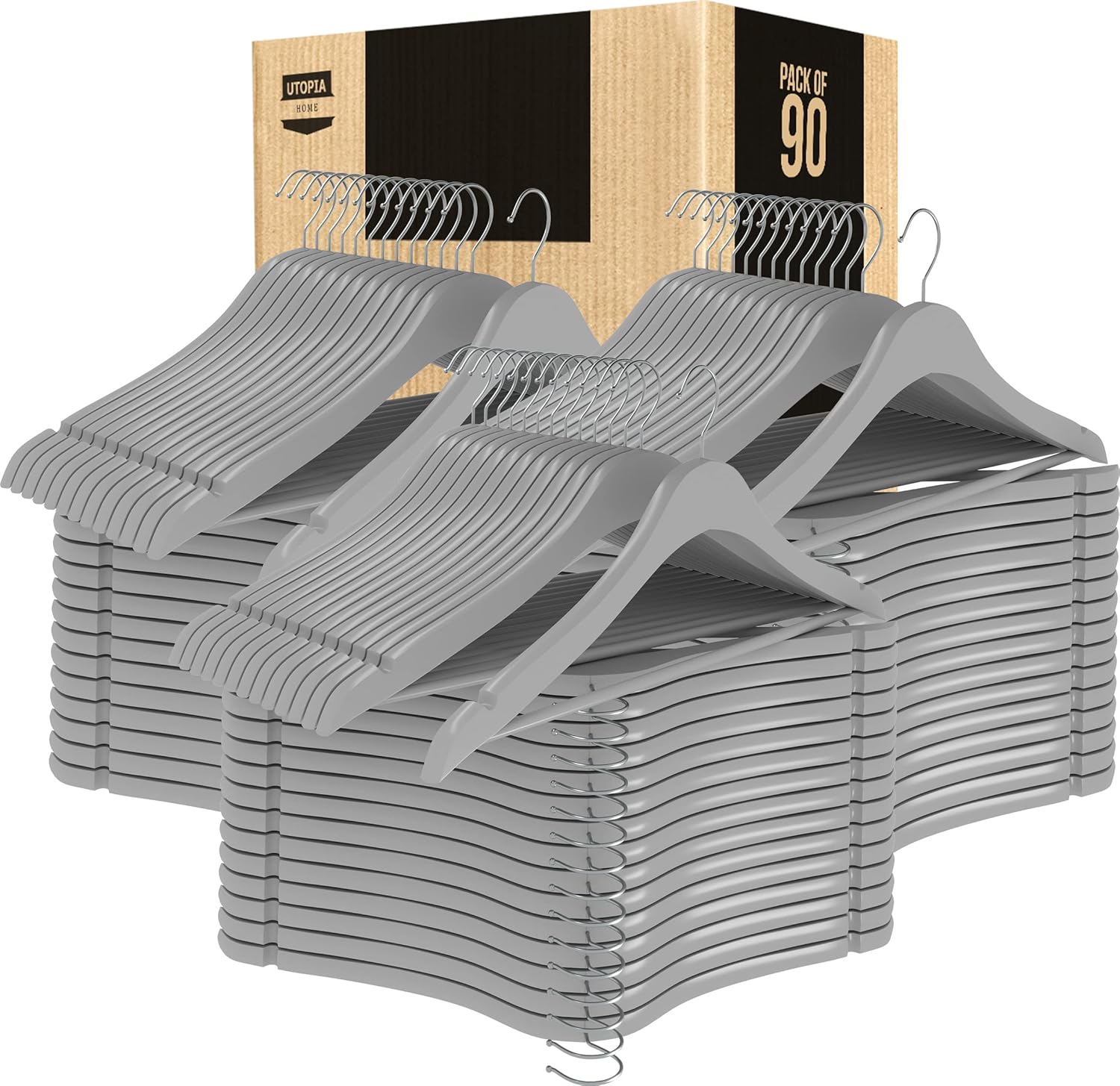 Premium Wooden Hangers for Coats and Suits - 90 Pack Durable