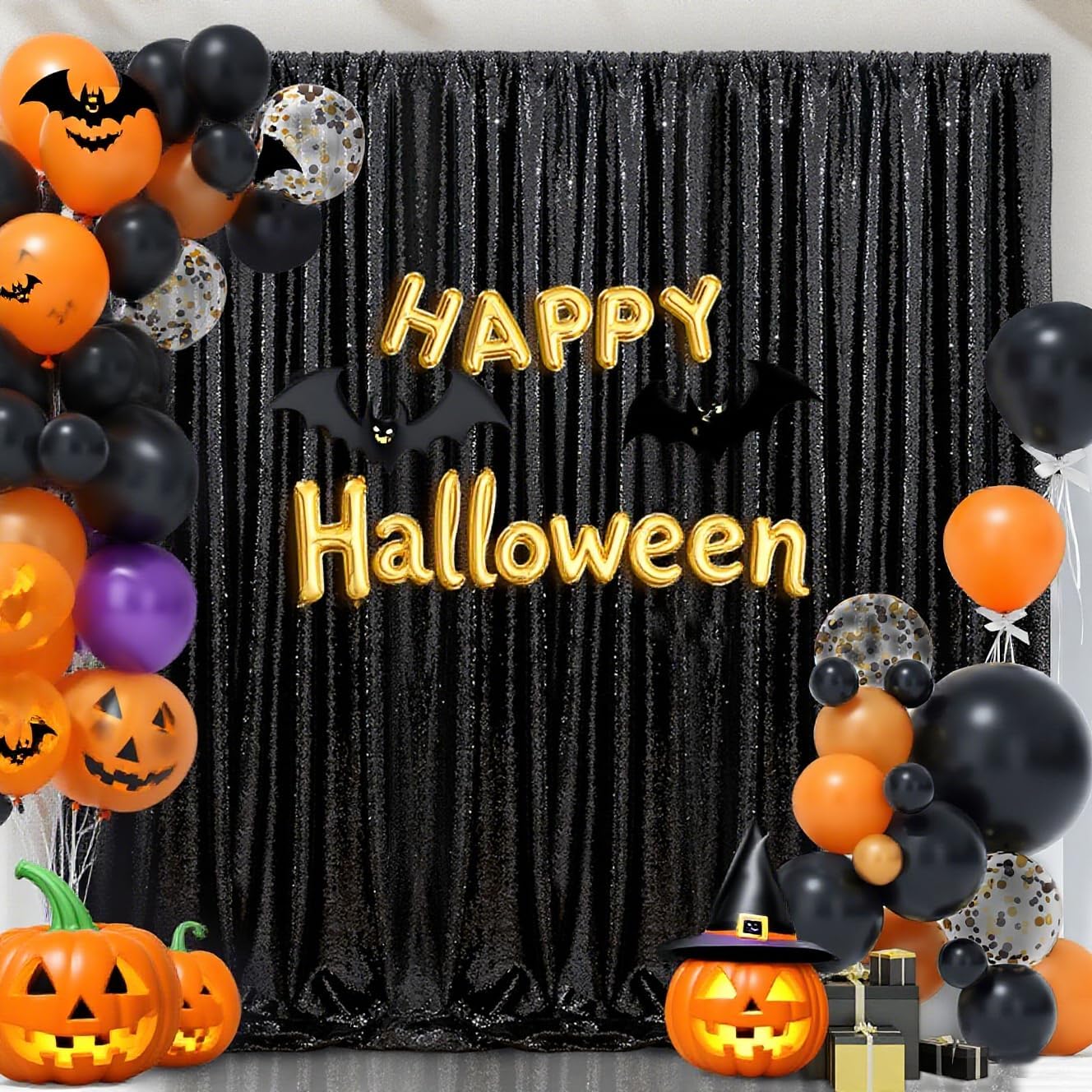 B-COOL Black Sequin Curtains for Glitter Party Decorations