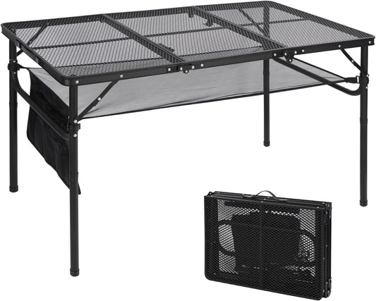 Portable Double-Layer Grill Table for Outdoor Cooking