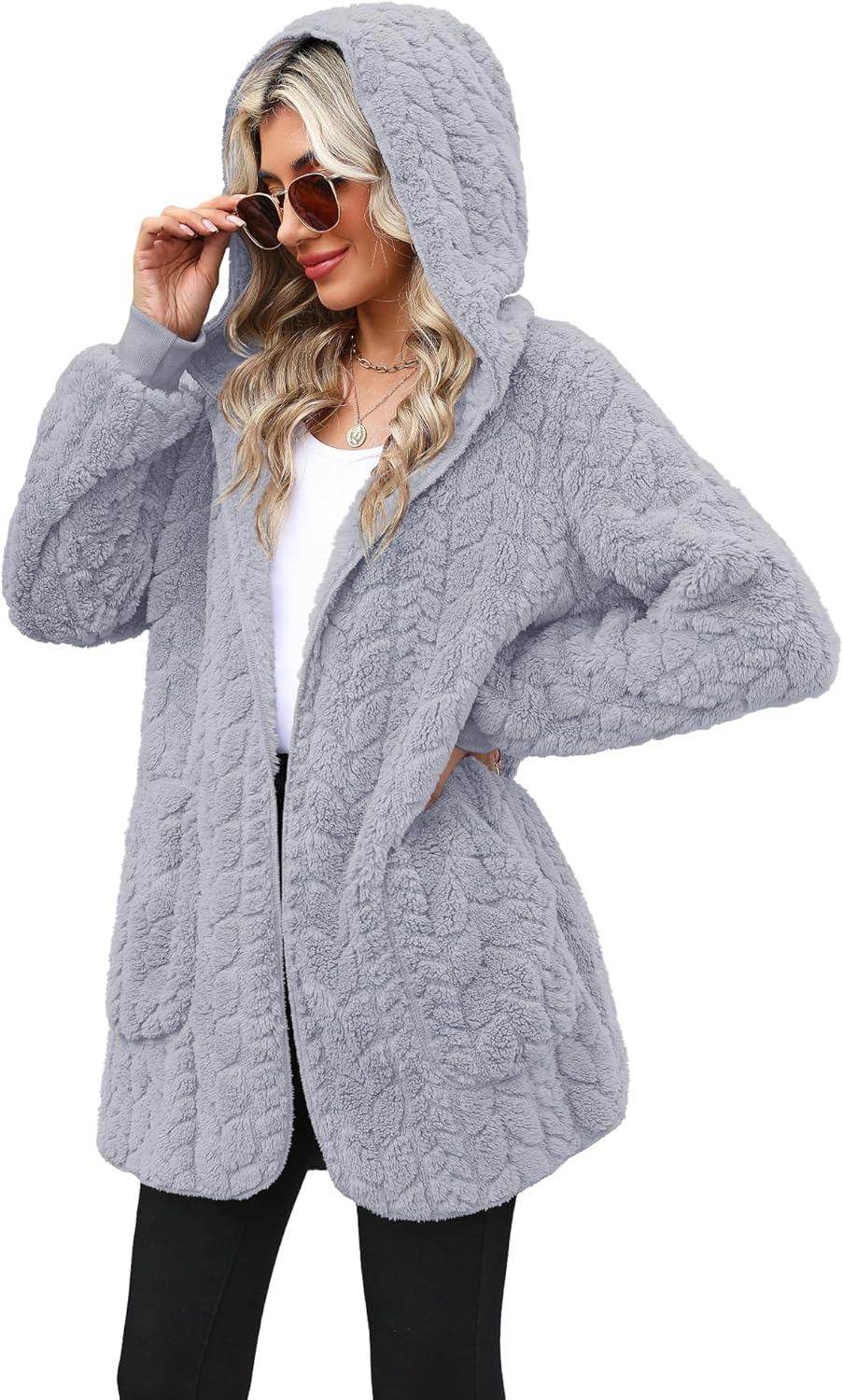 Yanekop Womens Oversized Sherpa Jacket Cozy Fleece Cardigan
