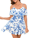 SOLY HUX Women's Boho Floral Print Cold Shoulder Dress