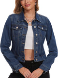 Women's Cropped Denim Jacket - 100% Cotton Soft Classic Fit
