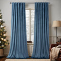 Stone Blue Velvet Curtains 102 in Long 2 Panels - Room Darkening