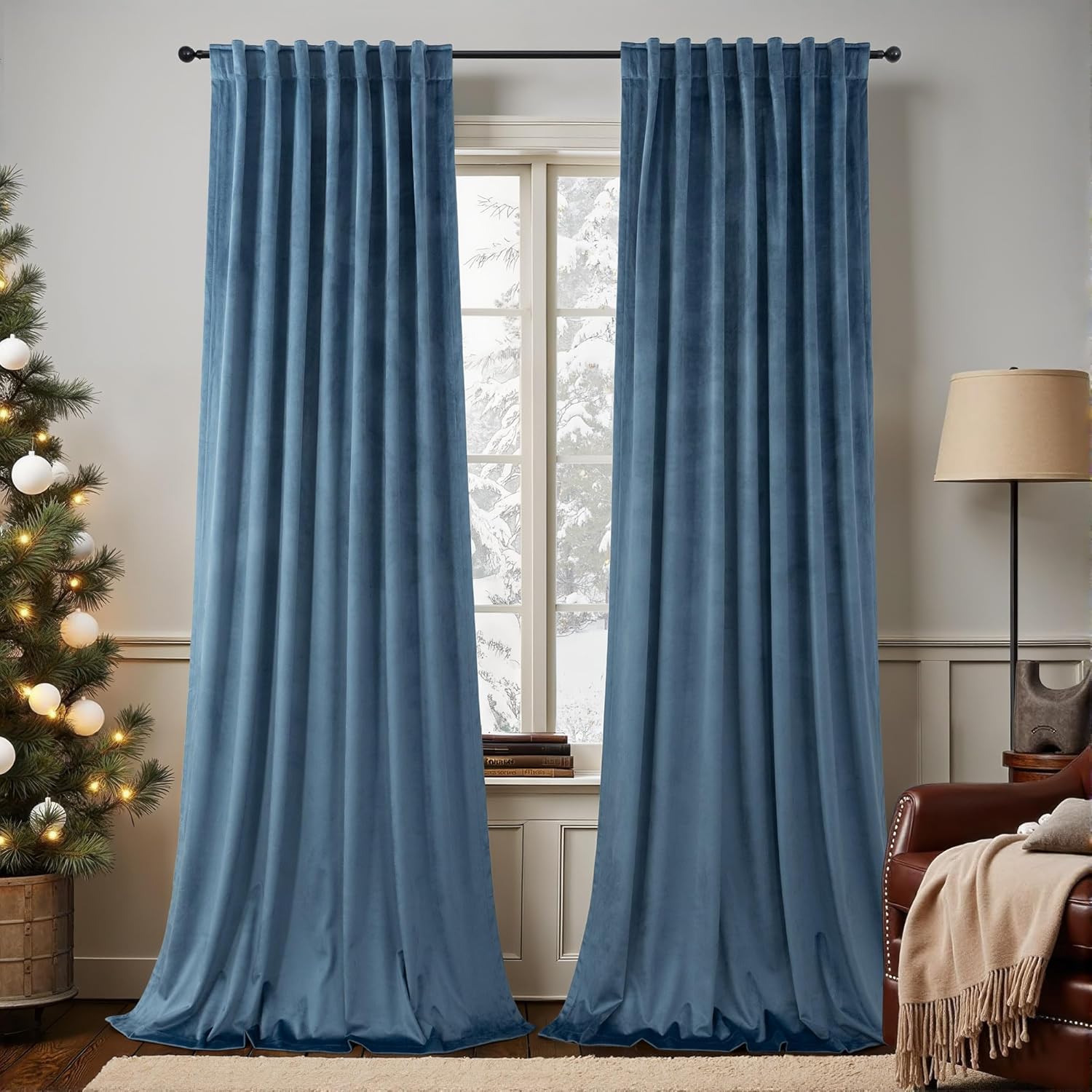Stone Blue Velvet Curtains for Elegant Room Darkening Decor