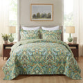 Cotton Bedspread Quilt Set King Size - European Green Floral Pattern